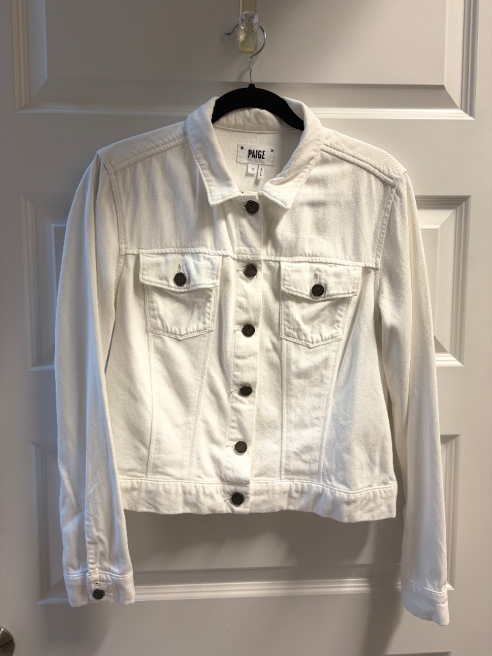 Paige Aveline Optic White Denim Jean Jacket Sz M Classic Fall Soft